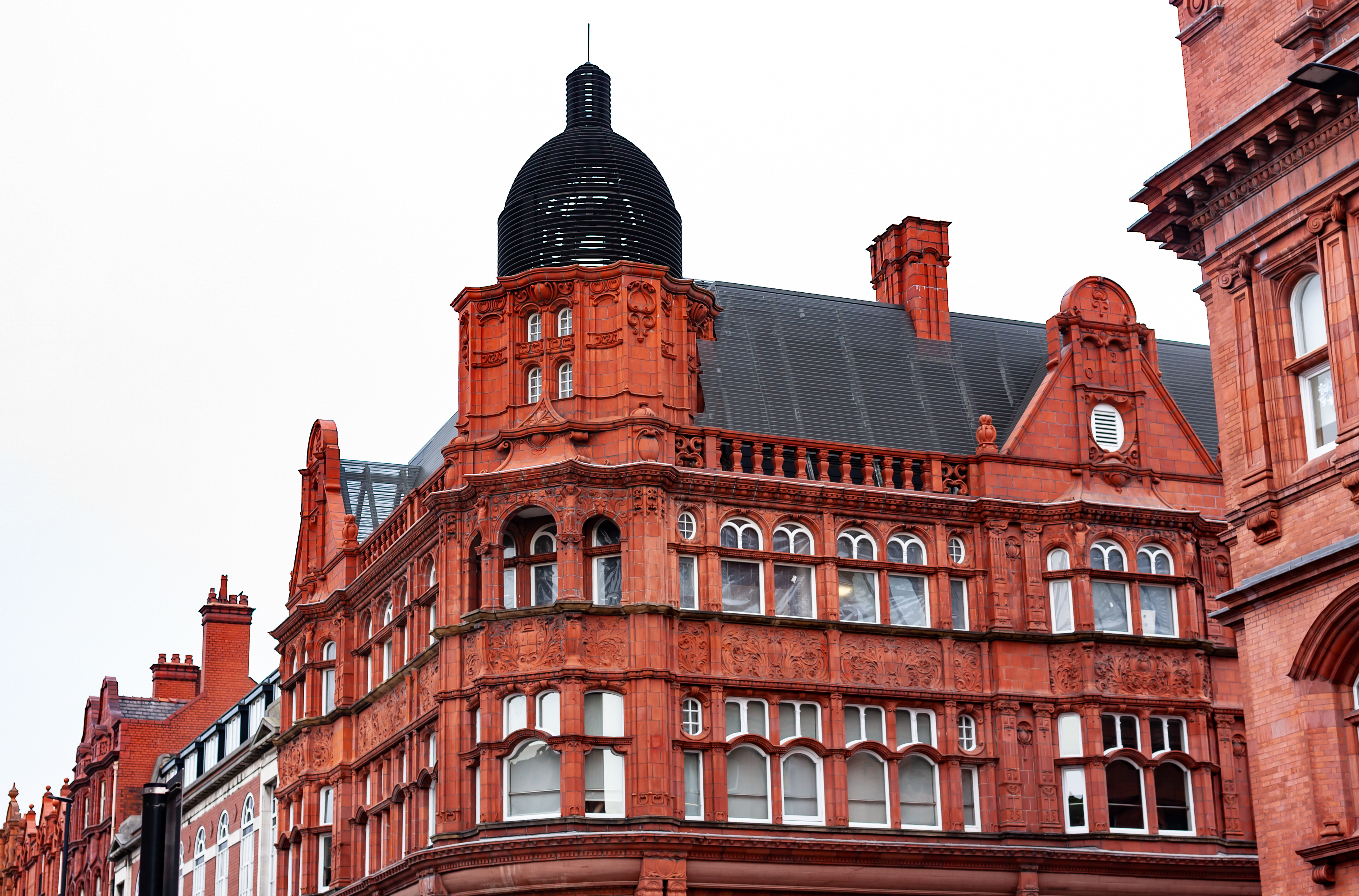 the red ornate bricks of the buildings in Wigan